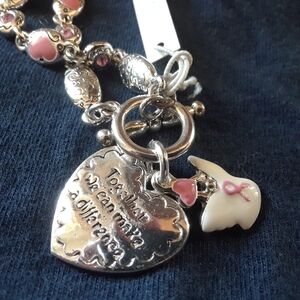 Breast Cancer Awareness Silver and Pink Charm Bracelet with Heart